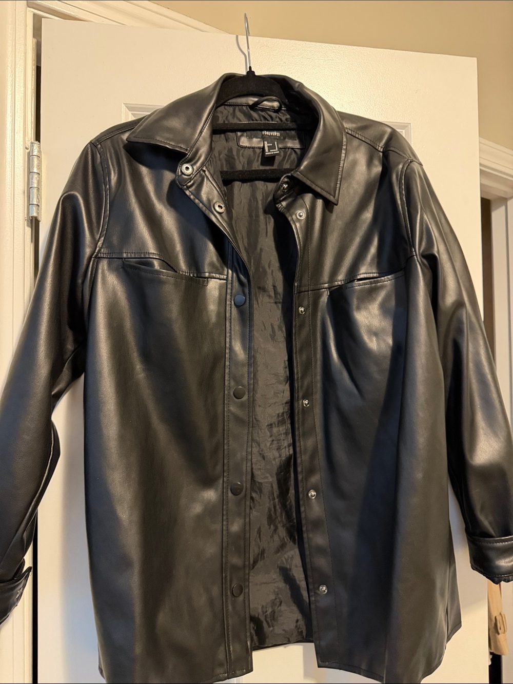 Women’s Black Faux Leather Button-Front Jacket